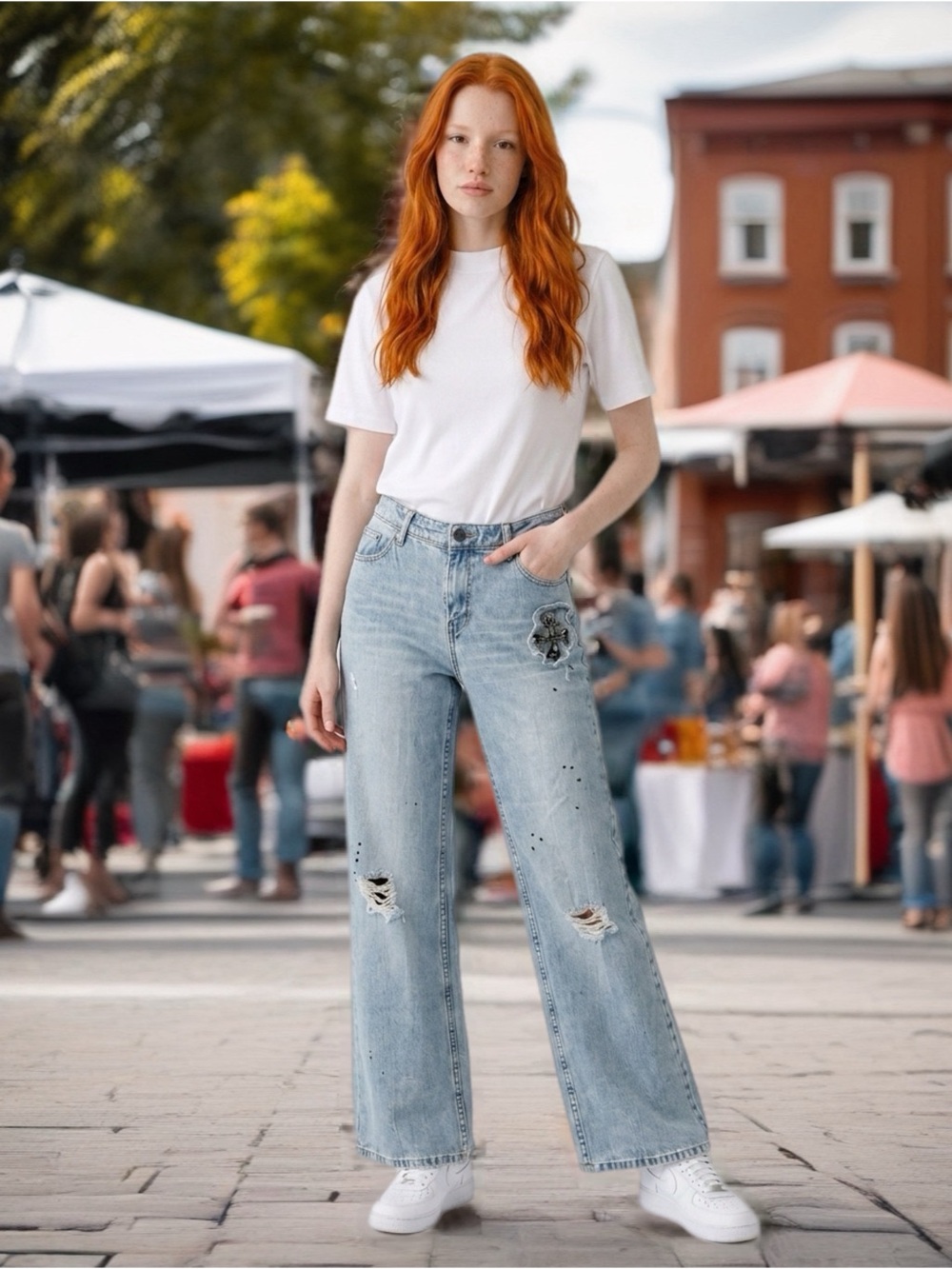 Free People Dessert Rose Destroyed Embroidered Jeans